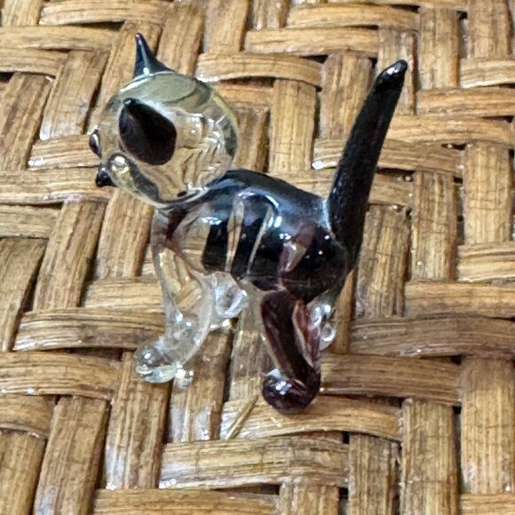 Vintage Bimini Lauscha German Art Glass Cat Clear/ Black Striped - Picture 1 of 5